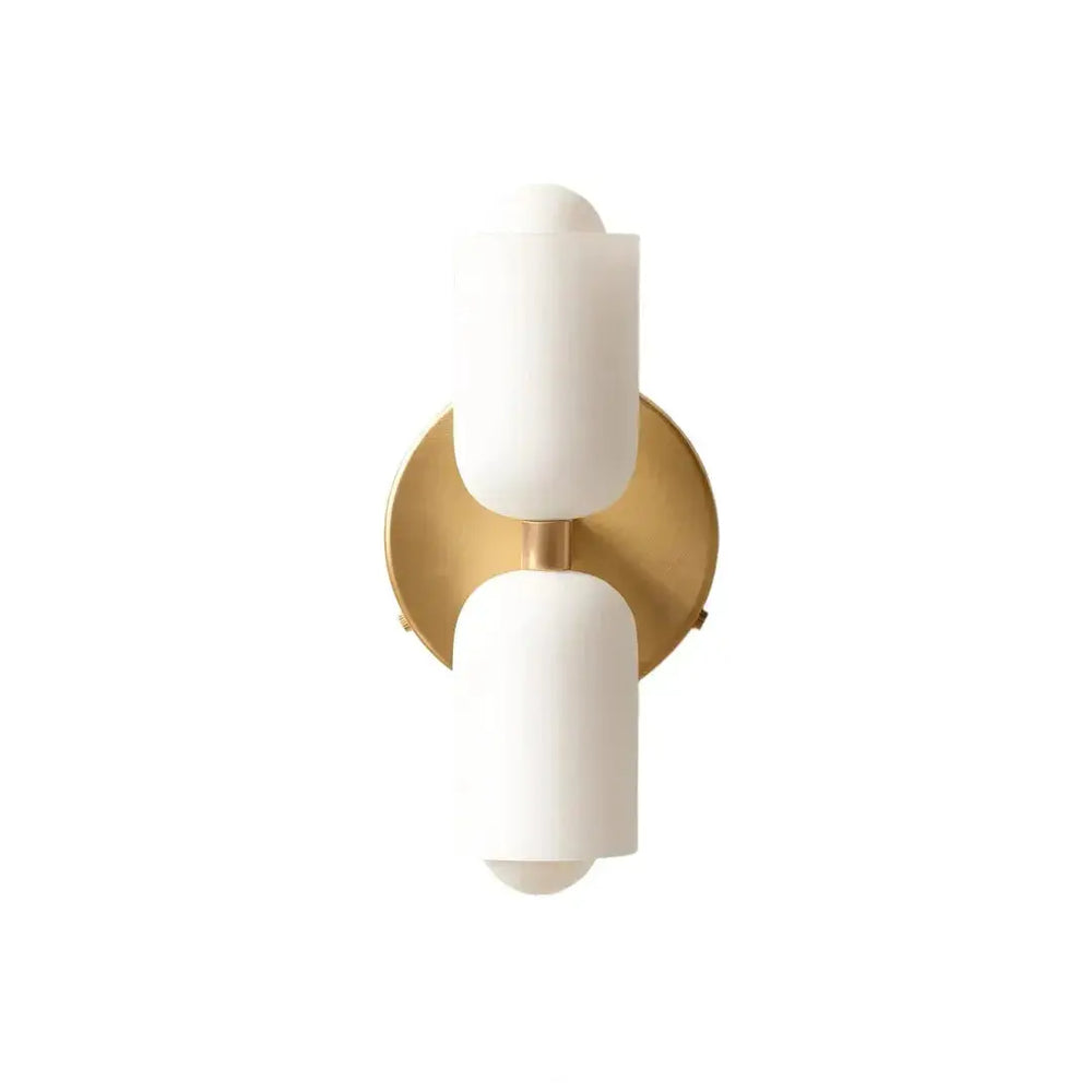 Zenvia Essentials Modern Up Down Acrylic Wall Light with gold metal frame and two white glass shades