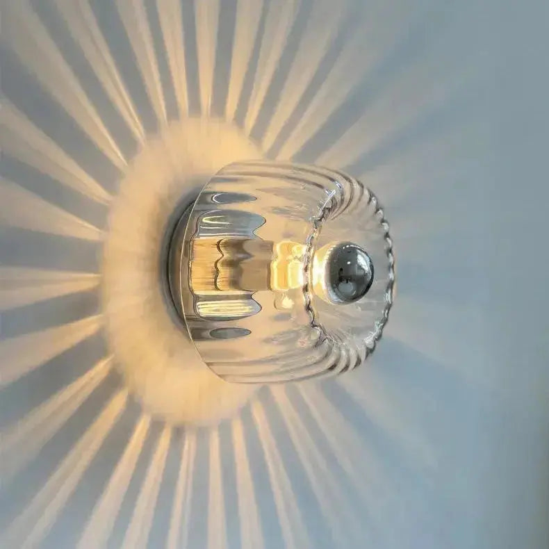 Zenvia Essentials Nordic Bauhaus Wall Lights with glass round base and wavy patterned knob