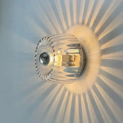 Zenvia Essentials Nordic Bauhaus Wall Lights with silver glass and textured wavy pattern on round base
