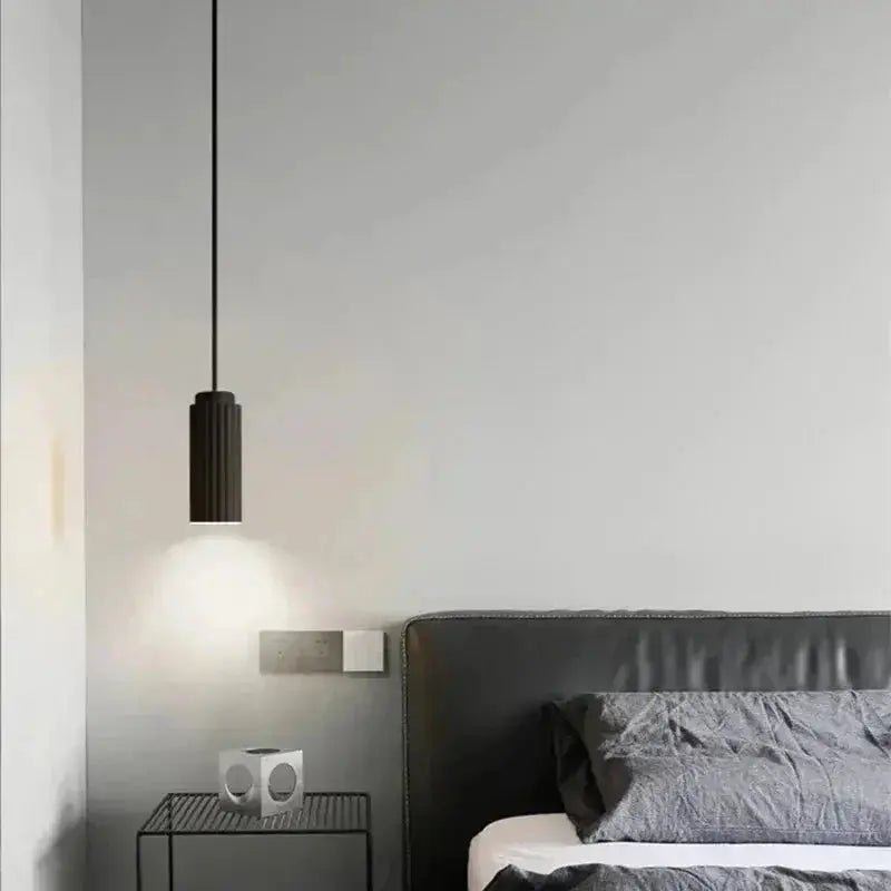 Zenvia Essentials Nordic Minimalist Pendant Light in a modern bedroom with black and white decor