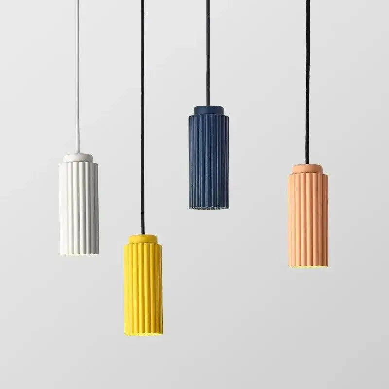 Zenvia Essentials Nordic Minimalist Pendant Light with striped patterns in white, blue, and orange.