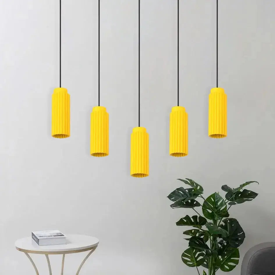 Zenvia Essentials Nordic Minimalist Pendant Light with yellow textured cylindrical shades