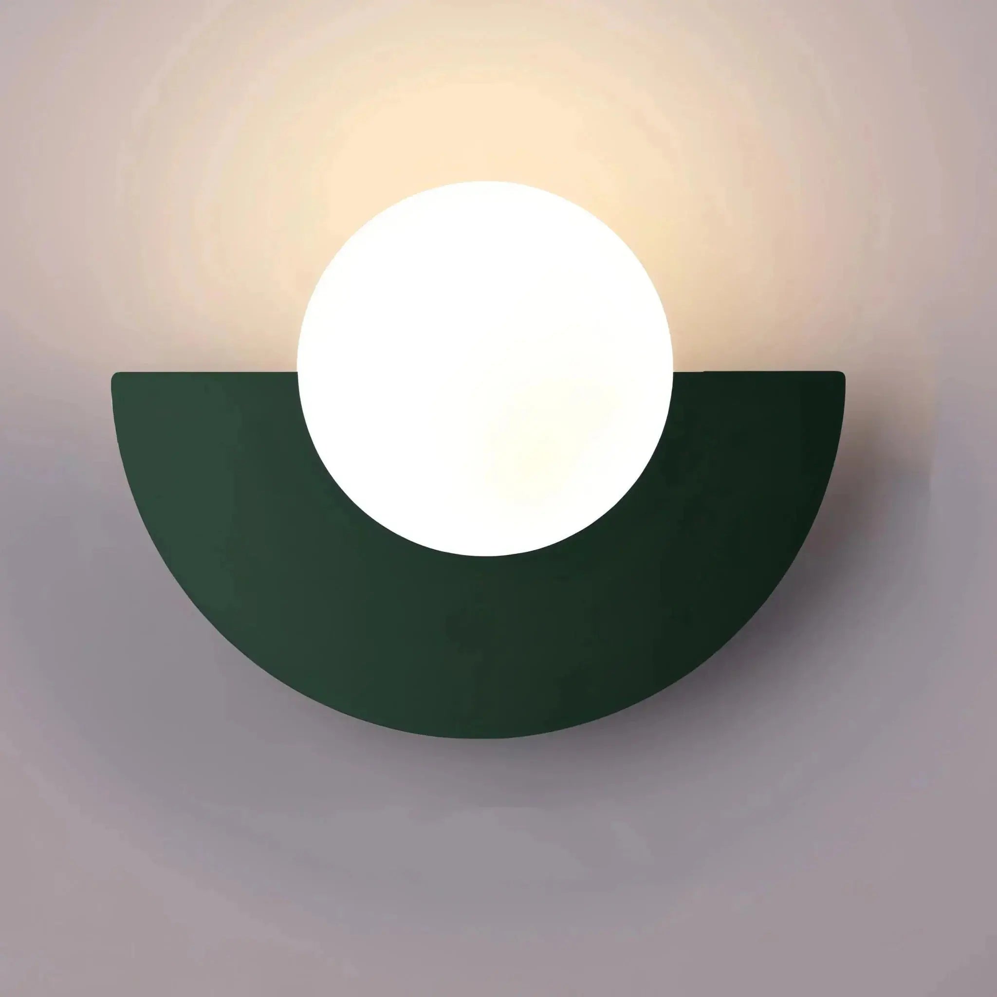 Nordic Semicircle Wall Lights with green curved shape and white center on beige background