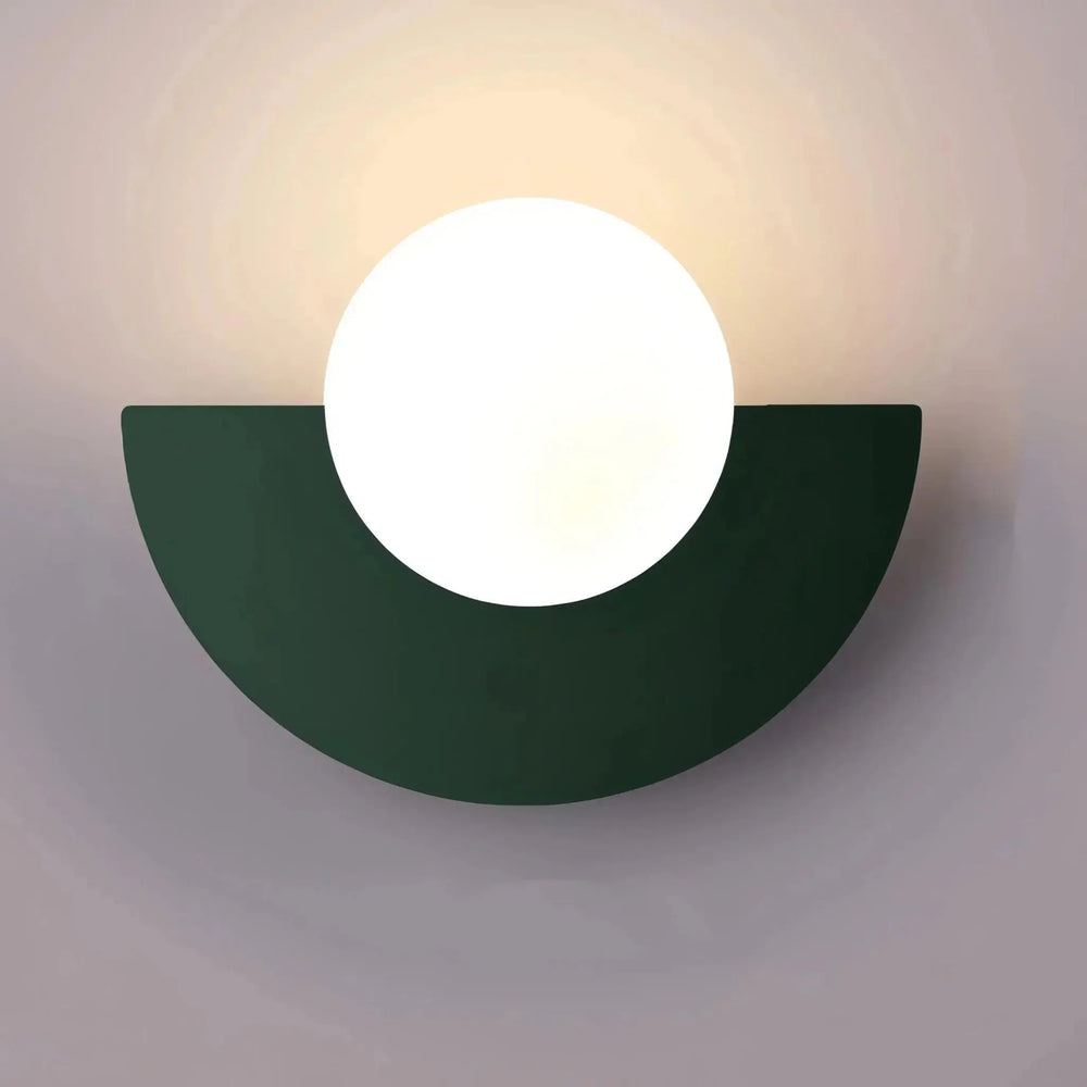 Nordic Semicircle Wall Lights with green curved shape and white center on beige background