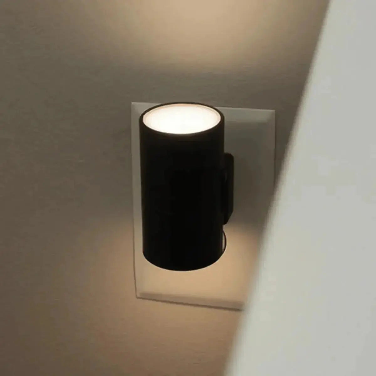 Zenvia Essentials Plug-in LED Wall Lights for Bedroom, black cylindrical fixture with white bulb