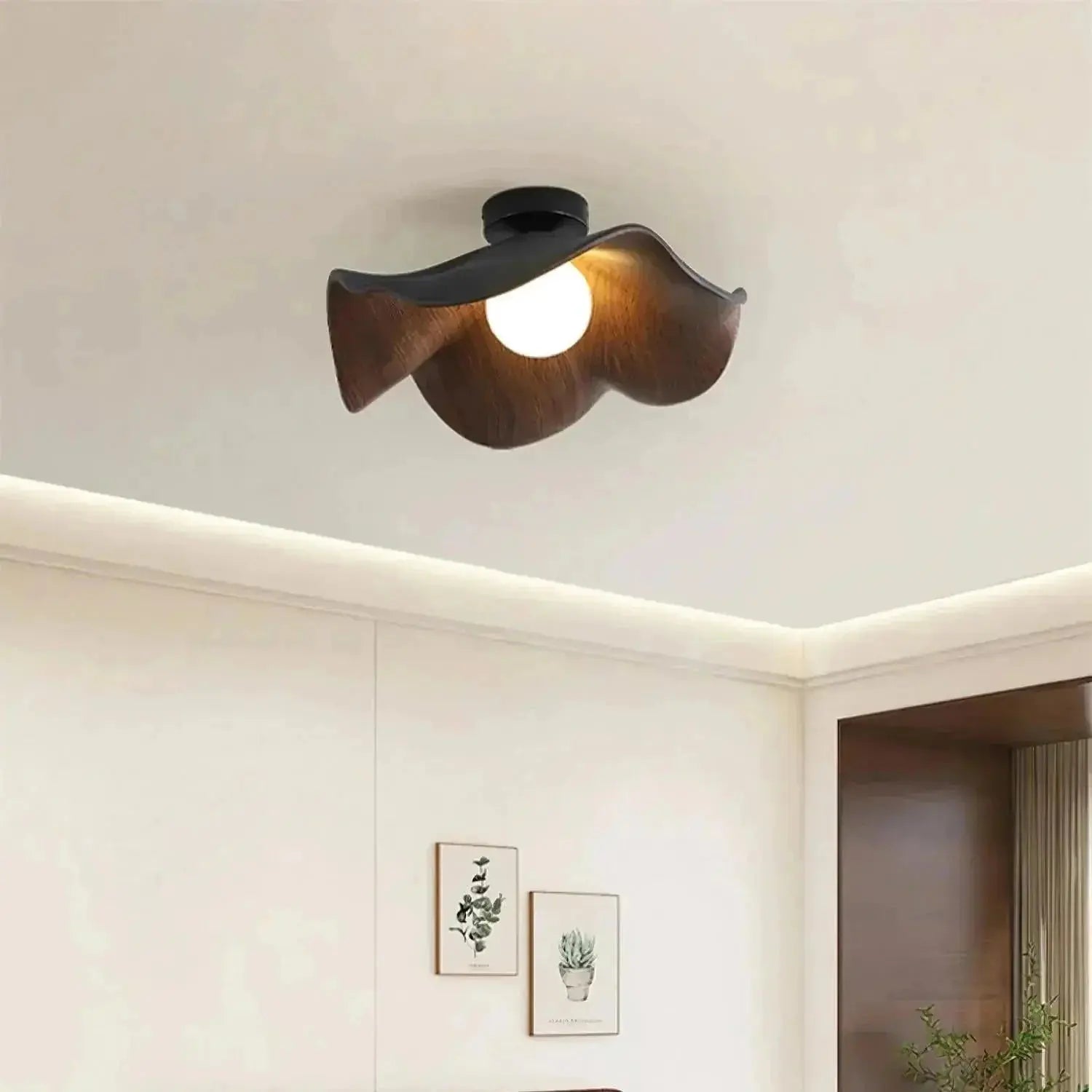 Zenvia Essentials Scandinavian Wood Ceiling Lights with black base and white bulb