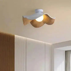 Zenvia Essentials Scandinavian Wood Ceiling Lights with wooden curved design, white base and warm glow