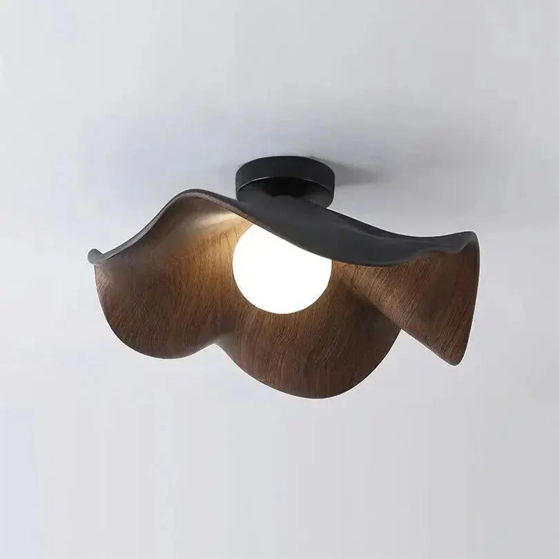 Zenvia Essentials Scandinavian Wood Ceiling Lights with dark brown wood and curved design