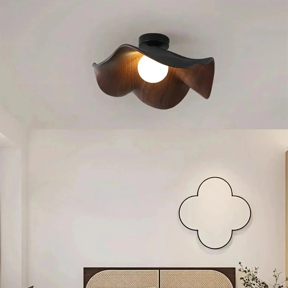 Zenvia Essentials Scandinavian Wood Ceiling Lights with curved wood design and black base