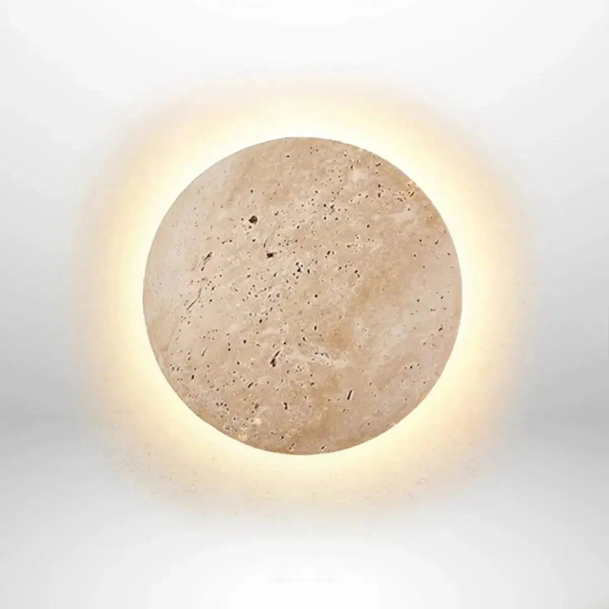 Zenvia Essentials Stone-Inspired Round Wall Lamp, beige with natural texture