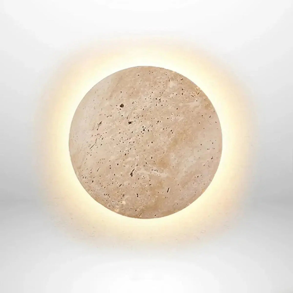 Zenvia Essentials Stone-Inspired Round Wall Lamp, beige with natural texture