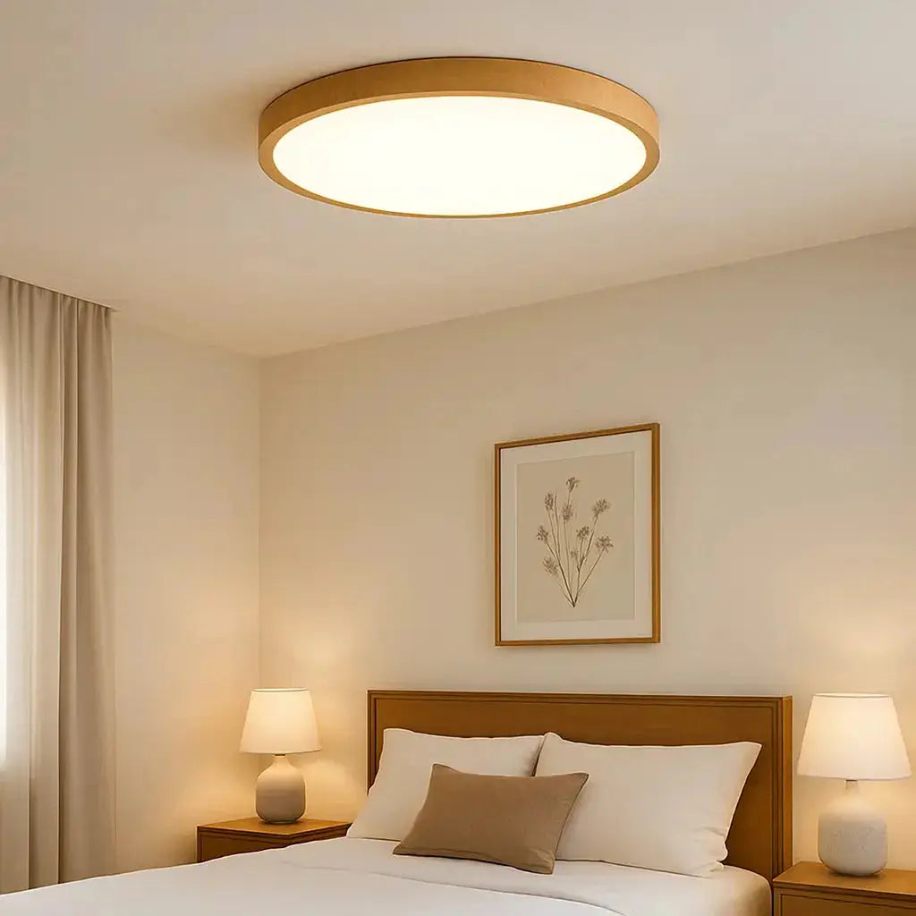 Zenvia Essentials Ultrathin Circular Ceiling Light with gold finish in modern bedroom